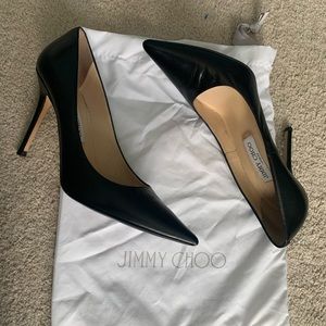Jimmy Choo Romy 85 Classic Black Leather Pointy Toe Pumps EU 38.5